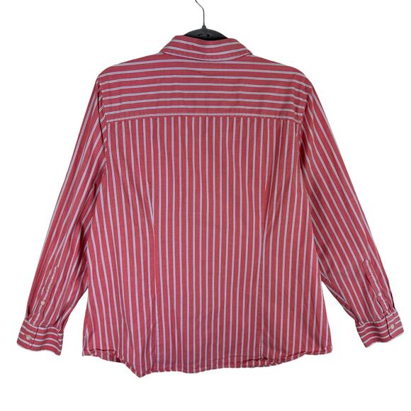 L.L. Bean Coral Blue White Cotton Collared Long Roll Tab Sleeve Button Down XL - Picture 2 of 6